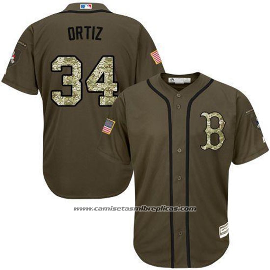 Camiseta Beisbol Hombre Boston Red Sox 34 David Ortiz Verde Salute To Service